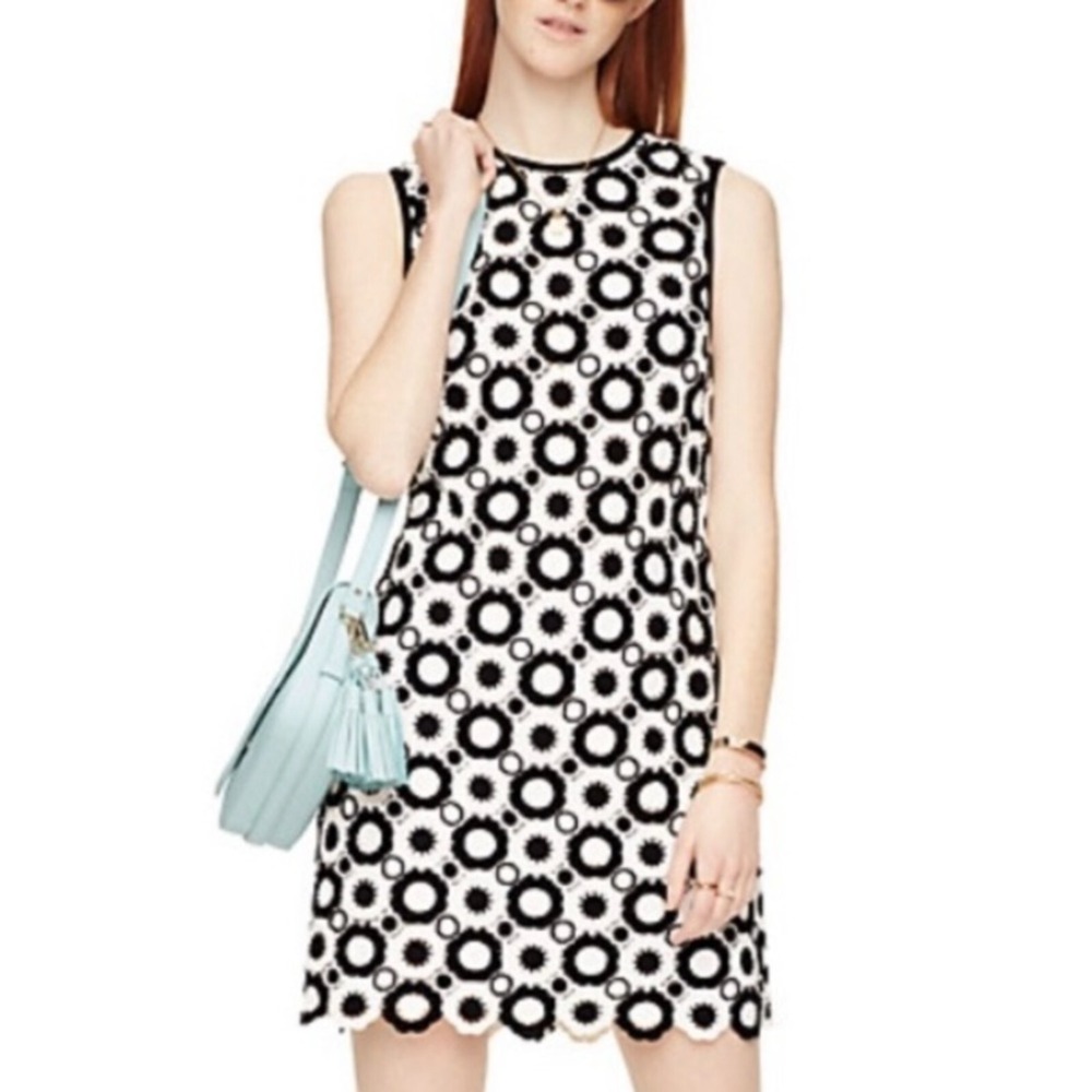 Kate Spade Dress Womens 2 Guipure Black White Crochet Lace Shift Sleeveless